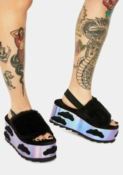 Y.R.U. Qozii Night Sky Faux Fur Platform Slides
