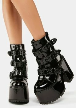 Y.R.U. Blackout Smash Strapped Platform Boots