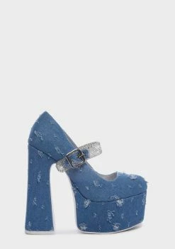 Y.R.U. Denim Stardust Mary Jane Heels