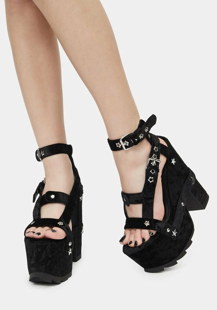 Cheap π Y.R.U. Nightcall Black Velvet Platform π Heels Platforms π 5 Y.R.U. Nightcall Black Velvet Platform Heels Platforms