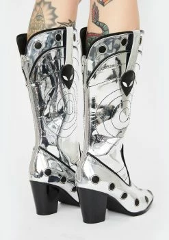 Y.R.U. Boots & Booties UFO Chrome Space Cowgirl Metallic Boots