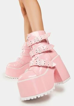 Y.R.U. Pink Smash Strapped Platform Boots