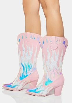 Y.R.U. Pink Space Cowgirl Flame Boots
