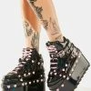 Y.R.U. Platform Boots Black Holographic Qozmo Bondage Heart Platform Sneakers