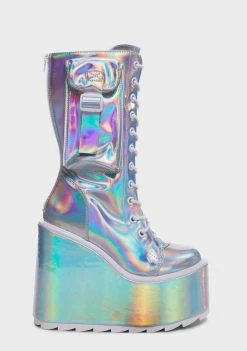 Y.R.U. Silver Hologram Dune Desert Platform Boots