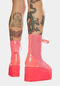 Flash Sale 🌟 Y.R.U. Hot Pink Bloq Mesh Platform 🥾 Boots Platforms 🛒 9 Y.R.U. Hot Pink Bloq Mesh Platform Boots Platforms