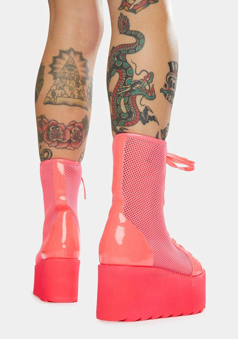 Flash Sale 🌟 Y.R.U. Hot Pink Bloq Mesh Platform 🥾 Boots Platforms 🛒 6 Y.R.U. Hot Pink Bloq Mesh Platform Boots Platforms