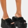 Best deal 🔔 Y.R.U. Platforms Black Gravity Faux Fur 🩴 Sandals 🌟 2 Y.R.U. Platforms Black Gravity Faux Fur Sandals