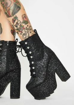 Y.R.U. Black Glitter Night Terror Platform Boots