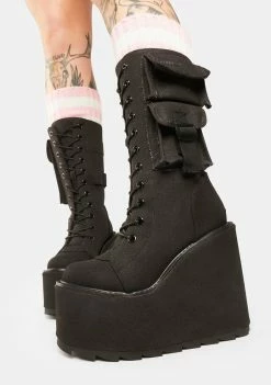 Y.R.U. Platform Boots Black Canvas Dune Desert Boots