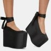 Y.R.U. Bae Black Satin Platforms