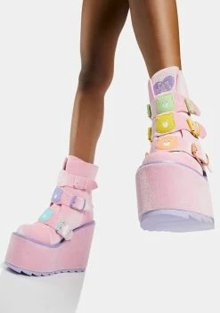 Y.R.U. Platforms Pink Velvet Dune Lo Care Bears Boots