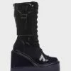 Y.R.U. Black Patent Dune Desert Platform Boots