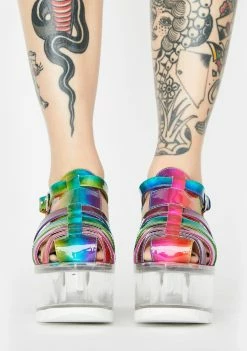 Y.R.U. Platforms Rainbow Qloud Chariot Holographic Platform Sandals