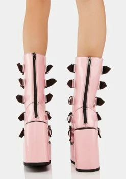 Y.R.U. Pink Dune Skull Platform Boots