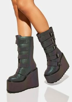 Y.R.U. Reflective Dune Strapped Platform Boots