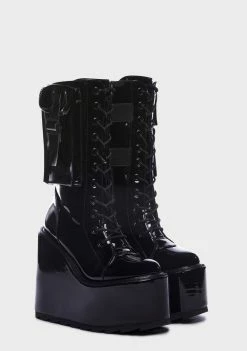 Y.R.U. Black Patent Dune Desert Platform Boots