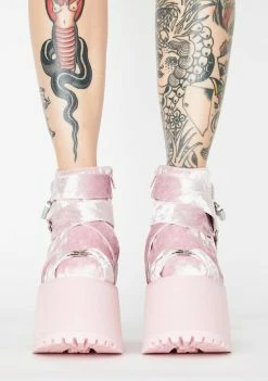 Y.R.U. Pink Velvet Cherish Heart Platform Boots