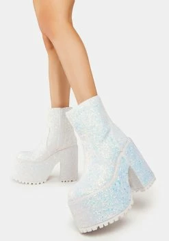 Y.R.U. White Krush Glitter Platform Boots