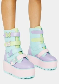 Y.R.U. Platforms Pastel Karma Butterfly Platform Boots