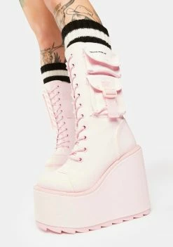 Y.R.U. Platform Boots Pink Canvas Dune Desert Boots