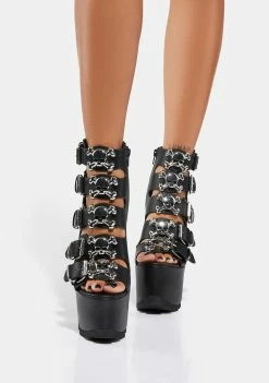 Y.R.U. Black Dreamscape Skull Platform Heels