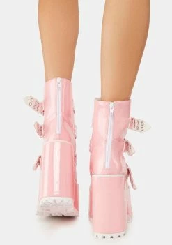 Y.R.U. Pink Smash Strapped Platform Boots
