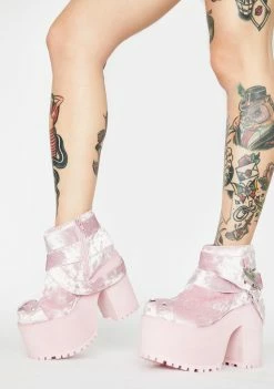 Y.R.U. Pink Velvet Cherish Heart Platform Boots
