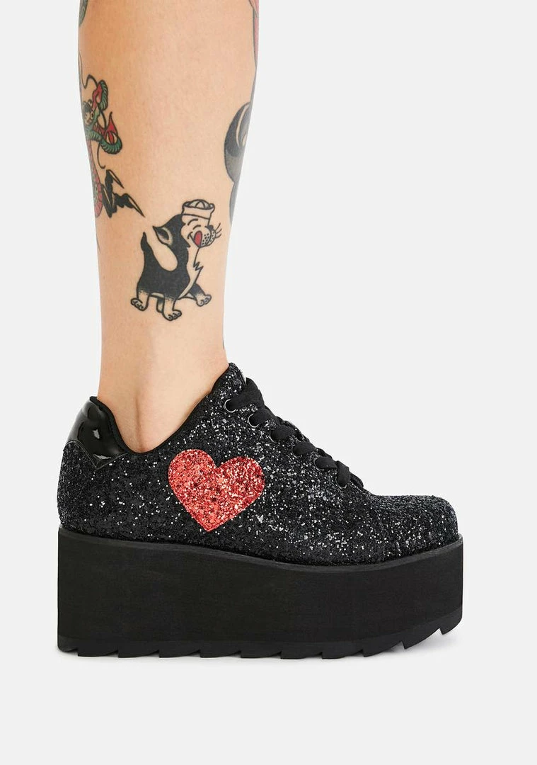 Outlet π Y.R.U. Black Lala Heart Glitter Platform π Sneakers π― 4 Y.R.U. Black Lala Heart Glitter Platform Sneakers