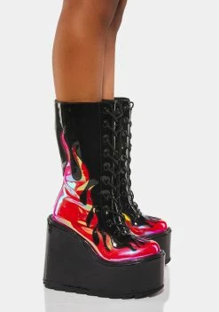Y.R.U. Platforms Red Dune Lace-Up Flame Boots