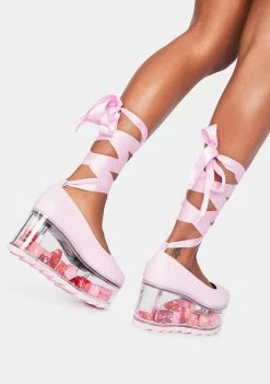 Y.R.U. Pink Qloud Swan Lace Up Platforms