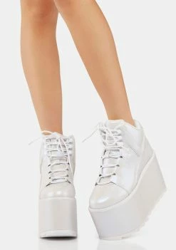 Y.R.U. White Pearl Qozmo Platform Sneakers