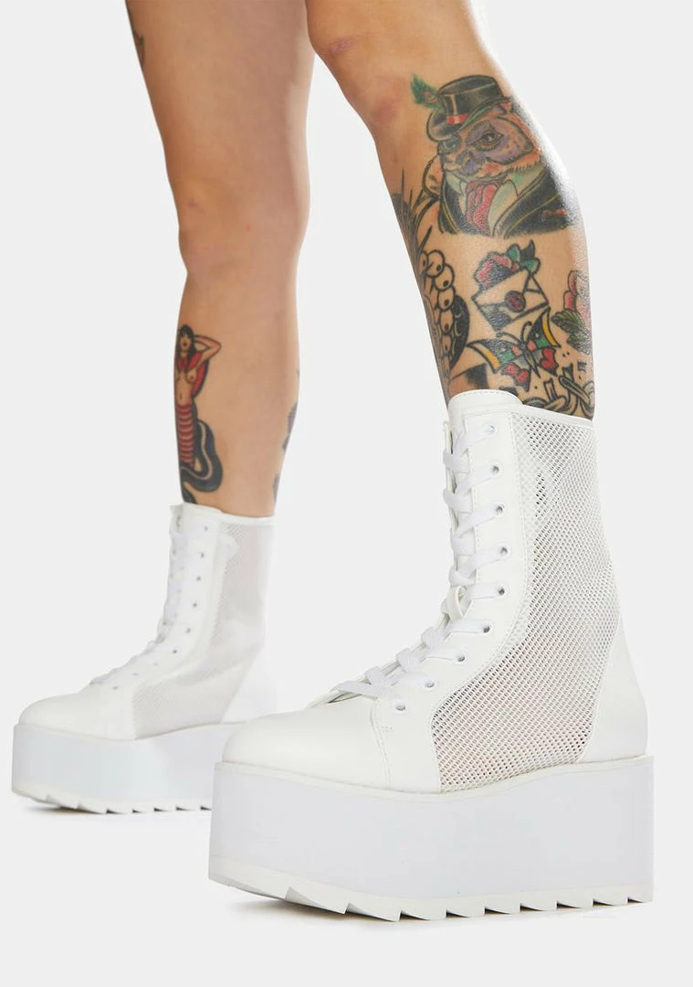 Buy ๐คฉ Y.R.U. Platforms White Bloq Mesh Platform ๐ฅพ Boots ๐ 3 Y.R.U. Platforms White Bloq Mesh Platform Boots