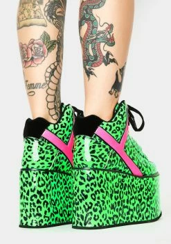 Y.R.U. Platforms Qozmo Neon Leopard Platform Sneakers