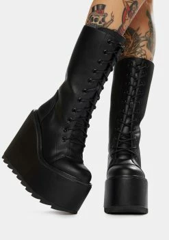 Y.R.U. Black Dune Lace-Up Platform Boots