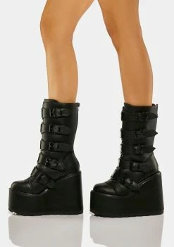 Y.R.U. Platforms Black Dune X Buckle Boots