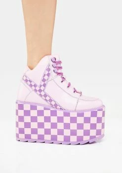 Y.R.U. Pink/Lavender Qozmo Checker Platform Sneakers