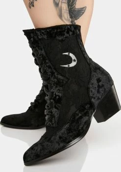 Y.R.U. Black Velvet Dame Ankle Boots