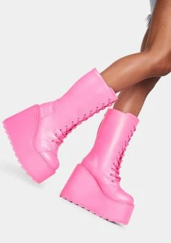 Y.R.U. Hot Pink Dune Lace Up Boots