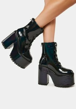 Y.R.U. Boots & Booties Black Hologram Smash Platform Boots