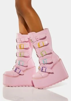 Y.R.U. Pink Dune Rainbow Boots Platforms