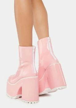 Y.R.U. Heeled Boots Pink Hologram Smash Platform Boots