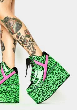 Y.R.U. Platforms Qozmo Neon Leopard Platform Sneakers