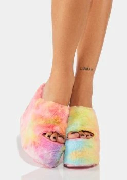 Y.R.U. Platforms Pastel Gravity Faux Fur Sandals