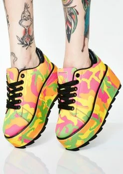 Y.R.U. Lala Neon Camo Platform Sneakers