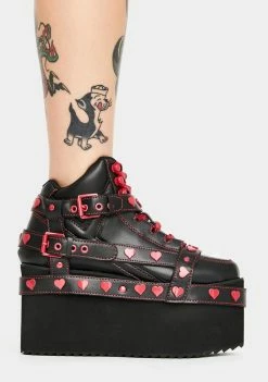 Y.R.U. Platforms Qozmo Bondage Red Heart Platform Sneakers