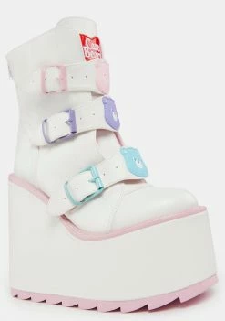 Y.R.U. White Care Bears Dune Lo Platform Boots Platforms