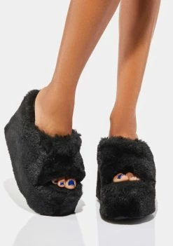 Y.R.U. Platforms Black Gravity Faux Fur Sandals