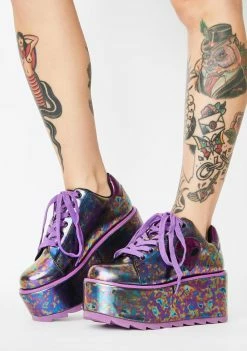 Y.R.U. Purple Slick Lala Alien Platform Sneakers