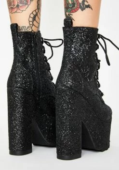 Y.R.U. Black Glitter Night Terror Platform Boots